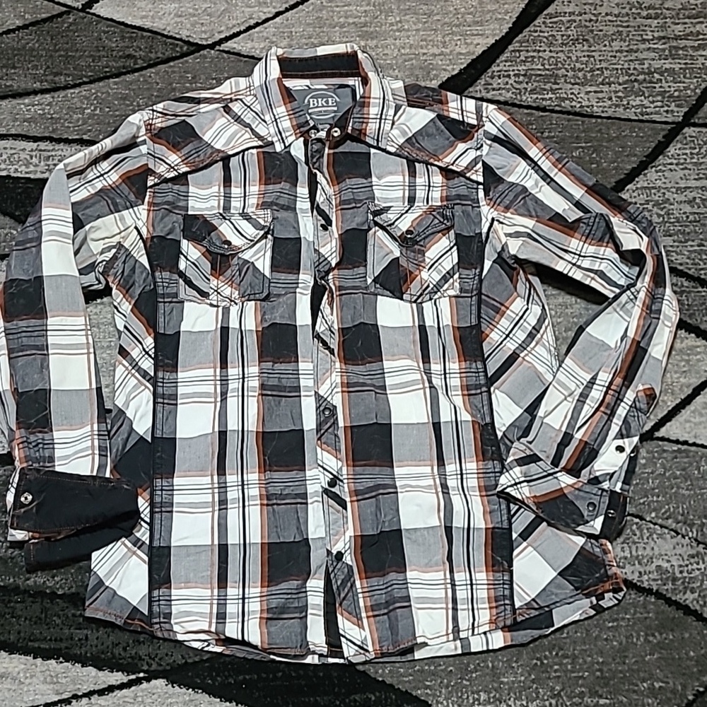 BKE PLAID SNAP-BUTTON STANDARD FIT LONG-SLEEVE SHIRT